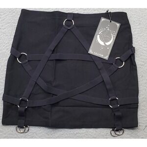 Killstar Harness Ur Power Mini Skirt Womens M Black Gothic Pentagram Back Zip